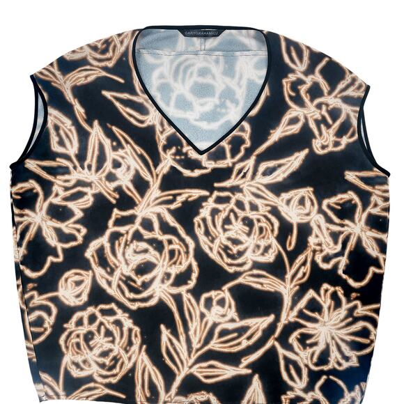 Gary Graham 422 Cocoon Top Short Sleeves Blouse Scoop Neck Black Floral Small - Picture 4 of 9